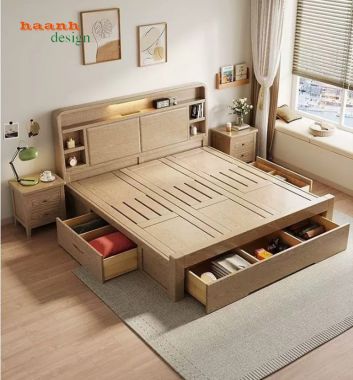 Giường Gỗ Tự Nhiên Hiện Đại Thiết Kế Tối Giản Đầy Tinh Tế-DHN 016