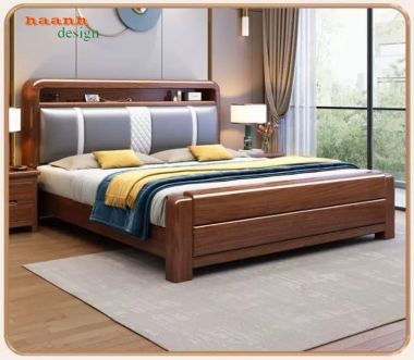 Mẫu Giường Gỗ Tự Nhiên Đẹp Cao Cấp Từ Gỗ Óc Chó Bắc Mỹ-DHN 017