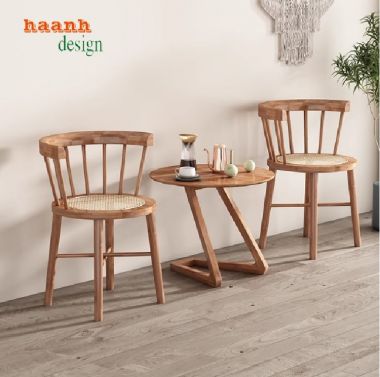 Bàn ghế ăn gỗ sồi tự nhiên kết hợp mây thủ công-BGA 012
