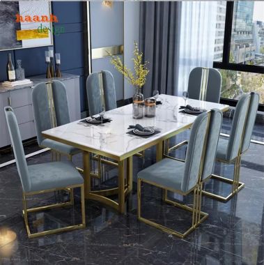 Bàn Ghế Ăn Chân Inox Mặt Đá – Đẳng Cấp Cho Mọi Không Gian-BGS 005