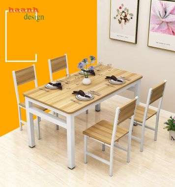 Bàn ghế ăn chân sắt mặt gỗ cho gia đình nhà hàng BGS 002