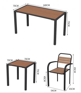 Bàn ghế chân sắt mặt gỗ nhựa ngoài trời bền đẹp NTG 009