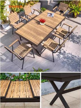 Đẳng cấp Bàn ghế chân sắt mặt gỗ teak cho không gian sống-NTG 014