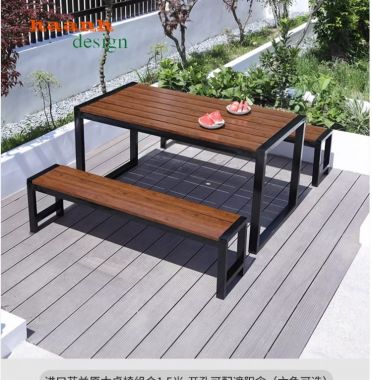 Bàn ghế ngoài trời chân sắt mặt gỗ teak NTG 008