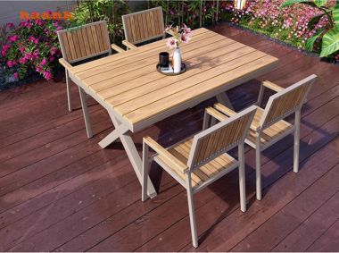 Bàn ghế sân vườn chân sắt mặt gỗ Teak tiện dụng NTG 006