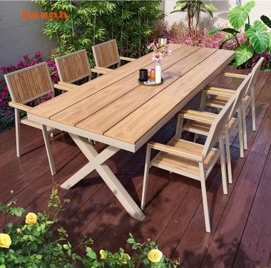 Bàn ghế sân vườn chân sắt mặt gỗ Teak tiện dụng NTG 006