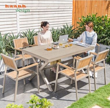  Bàn ghế sắt sơn tĩnh điện kết hợp gỗ ngoài trời sân vườn NTG 003