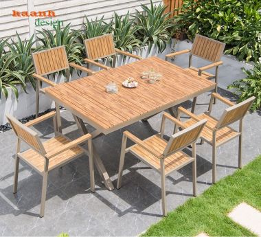  Bàn ghế sắt sơn tĩnh điện kết hợp gỗ ngoài trời sân vườn NTG 003