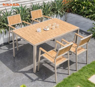  Bàn ghế sắt sơn tĩnh điện kết hợp gỗ ngoài trời sân vườn NTG 003