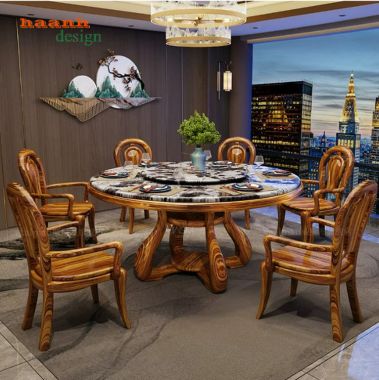 Bàn ghế nhà hàng tân cổ điển bàn tròn mâm xoay - NHT 008