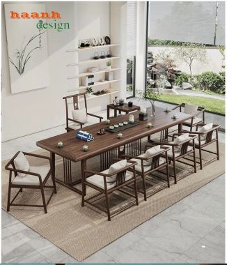 Bàn ghế phòng trà gỗ tự nhiên phong cách á đông BGN 009