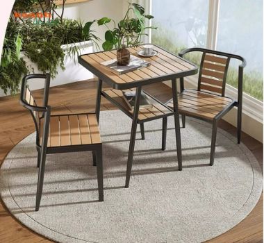 Bộ Bàn Ghế Sắt Ngoài Trời Kết Hợp Gỗ Nhựa Hiện Đại-BGS 006