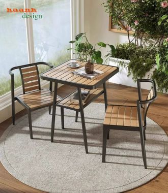 Bộ Bàn Ghế Sắt Ngoài Trời Kết Hợp Gỗ Nhựa Hiện Đại-BGS 006