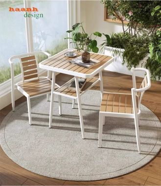 Bộ Bàn Ghế Sắt Ngoài Trời Kết Hợp Gỗ Nhựa Hiện Đại-BGS 006