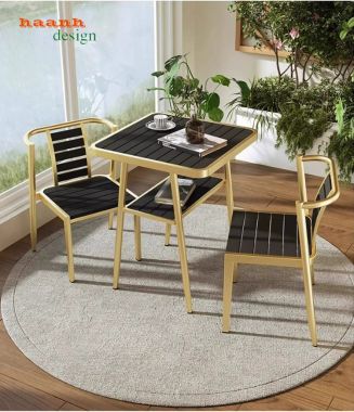 Bộ Bàn Ghế Sắt Ngoài Trời Kết Hợp Gỗ Nhựa Hiện Đại-BGS 006
