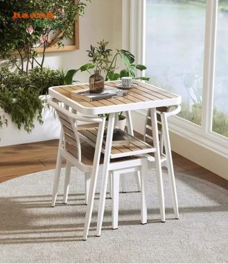 Bộ Bàn Ghế Sắt Ngoài Trời Kết Hợp Gỗ Nhựa Hiện Đại-BGS 006