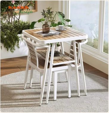 Bộ Bàn Ghế Sắt Ngoài Trời Kết Hợp Gỗ Nhựa Hiện Đại-BGS 006