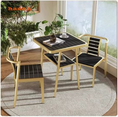 Bộ Bàn Ghế Sắt Ngoài Trời Kết Hợp Gỗ Nhựa Hiện Đại-BGS 006