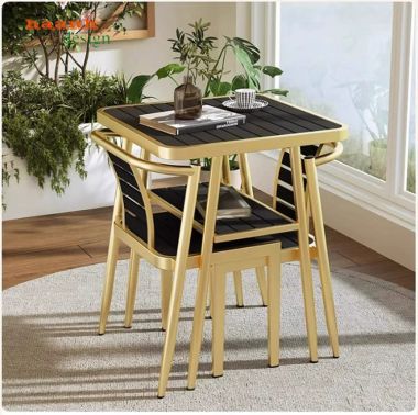 Bộ Bàn Ghế Sắt Ngoài Trời Kết Hợp Gỗ Nhựa Hiện Đại-BGS 006