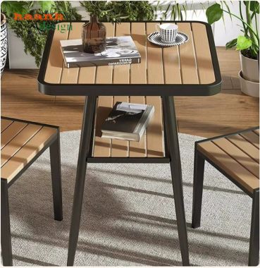 Bộ Bàn Ghế Sắt Ngoài Trời Kết Hợp Gỗ Nhựa Hiện Đại-BGS 006