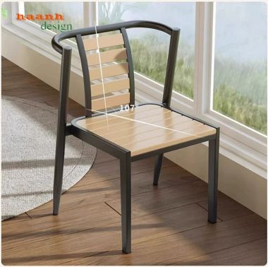 Bộ Bàn Ghế Sắt Ngoài Trời Kết Hợp Gỗ Nhựa Hiện Đại-BGS 006