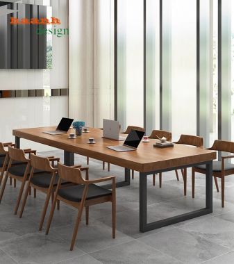Bàn họp mặt gỗ chân sắt văn phòng chuyên nghiệp. BHS 003