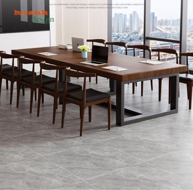 Mẫu bàn họp văn phòng chân sắt mặt gỗ đẹp sang trọng-BHS 014