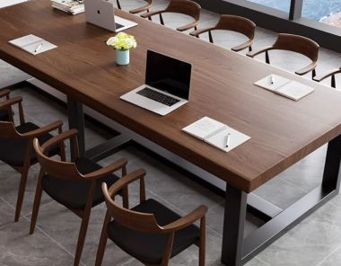 Mẫu bàn họp văn phòng chân sắt mặt gỗ đẹp sang trọng-BHS 014