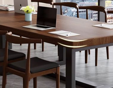 Mẫu bàn họp văn phòng chân sắt mặt gỗ đẹp sang trọng-BHS 014