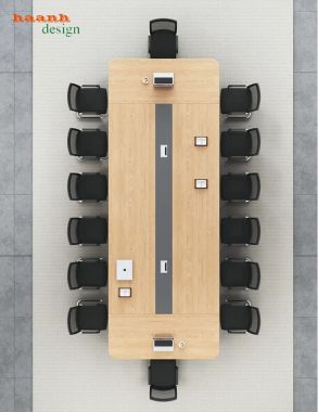 Bàn họp chân sắt mặt gỗ dài có dải kỹ thuật - BHS 017