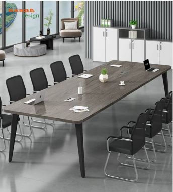 Bàn họp chân sắt mặt gỗ bo góc hiện đại - BHS 018