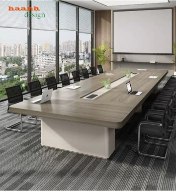 Bàn họp gỗ công nghiệp 4m có hộp kết nối - PHH 017