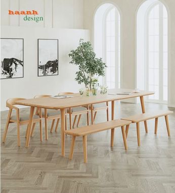 Bàn họp gỗ tự nhiên dáng dài bo góc hiện đại - HPP 018
