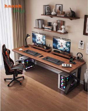 Bàn làm việc chân sắt mặt gỗ thiết kế tối giản, giá tốt-BLS 009