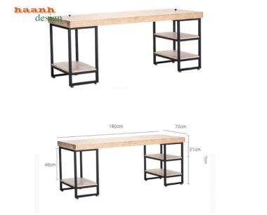 Bàn làm việc chân sắt kết hợp gỗ sồi tự nhiên BLS 002