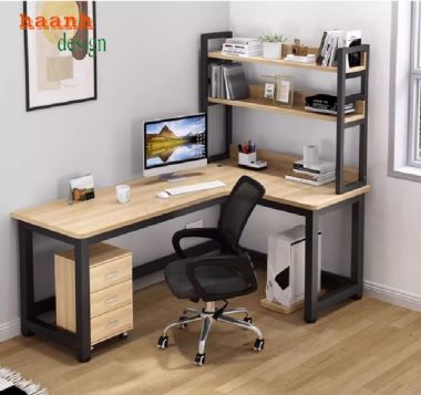 Mẫu bàn làm việc chân sắt mặt gỗ, phù hợp xu hướng 2025-BLS 008