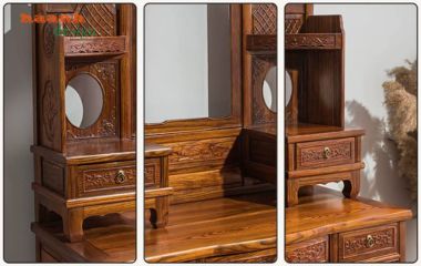 Bàn trang điểm giả cổ chạm khắc nhiều ngăn - BTD 007