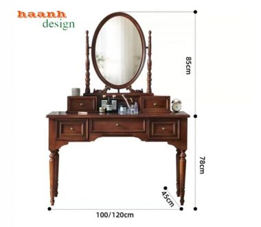 Bàn trang điểm giả cổ gương bầu dục 5 ngăn kéo - BTD 008