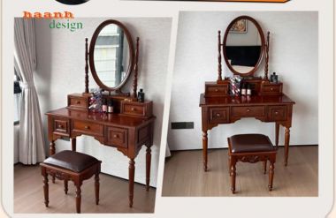 Bàn trang điểm giả cổ gương bầu dục 5 ngăn kéo - BTD 008