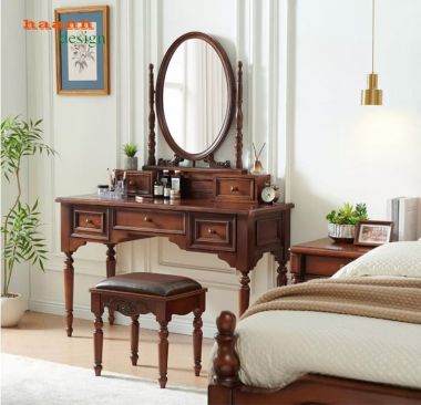 Bàn trang điểm giả cổ gương bầu dục 5 ngăn kéo - BTD 008