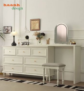 Bàn trang điểm tân cổ điển màu trắng nhiều ngăn - BTA 018