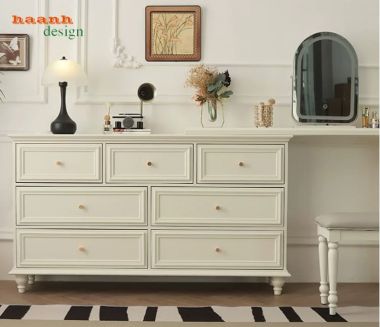 Bàn trang điểm tân cổ điển màu trắng nhiều ngăn - BTA 018