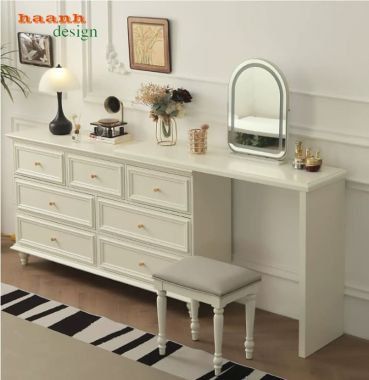 Bàn trang điểm tân cổ điển màu trắng nhiều ngăn - BTA 018
