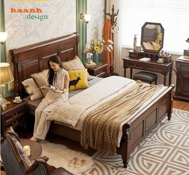 Bàn gỗ trang điểm cao cấp phong cách cổ điển Mỹ sang trọng-BTA 017