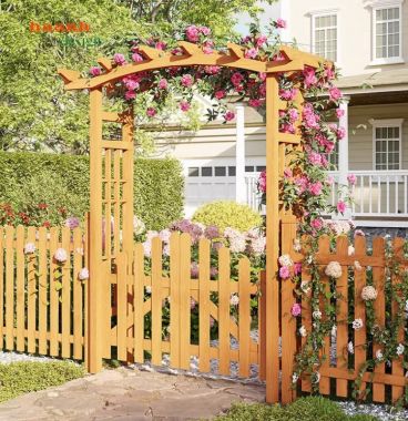 Khám phá cổng gỗ teak tự nhiên ngoài trời đẹp mắt-CVM 006