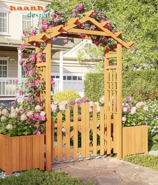 Cổng gỗ tự nhiên sân vườn ngoài trời CVM 002