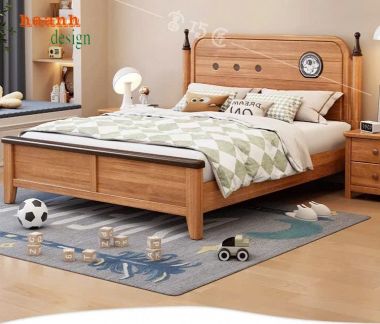 Giường trẻ em gỗ sồi chất lượng cao, thiết kế đẹp cho bé yêu-GDN 008