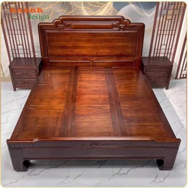 Giường ngủ đẹp bền chắc từ gỗ gõ Nam Phi nhập khẩu-GNC 015