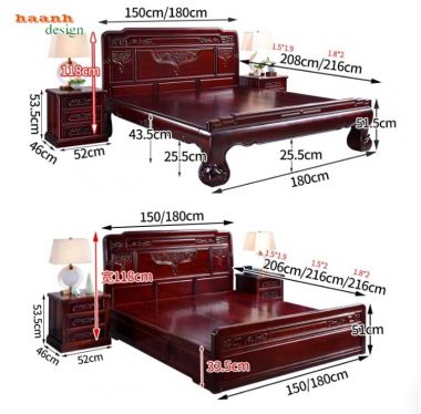 Giường ngủ gỗ tự nhiên giả cổ chạm hoa văn - GNC 016