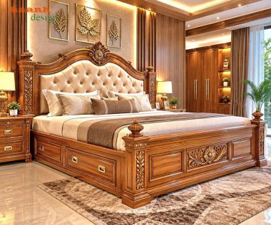 Giường ngủ gỗ tân cổ điển chạm khắc hoa văn - GGC 018